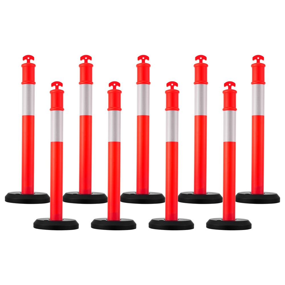 Uimoso Set of 9 Traffic Delineator Posts with Fillable Bases, 48 Inches Tall