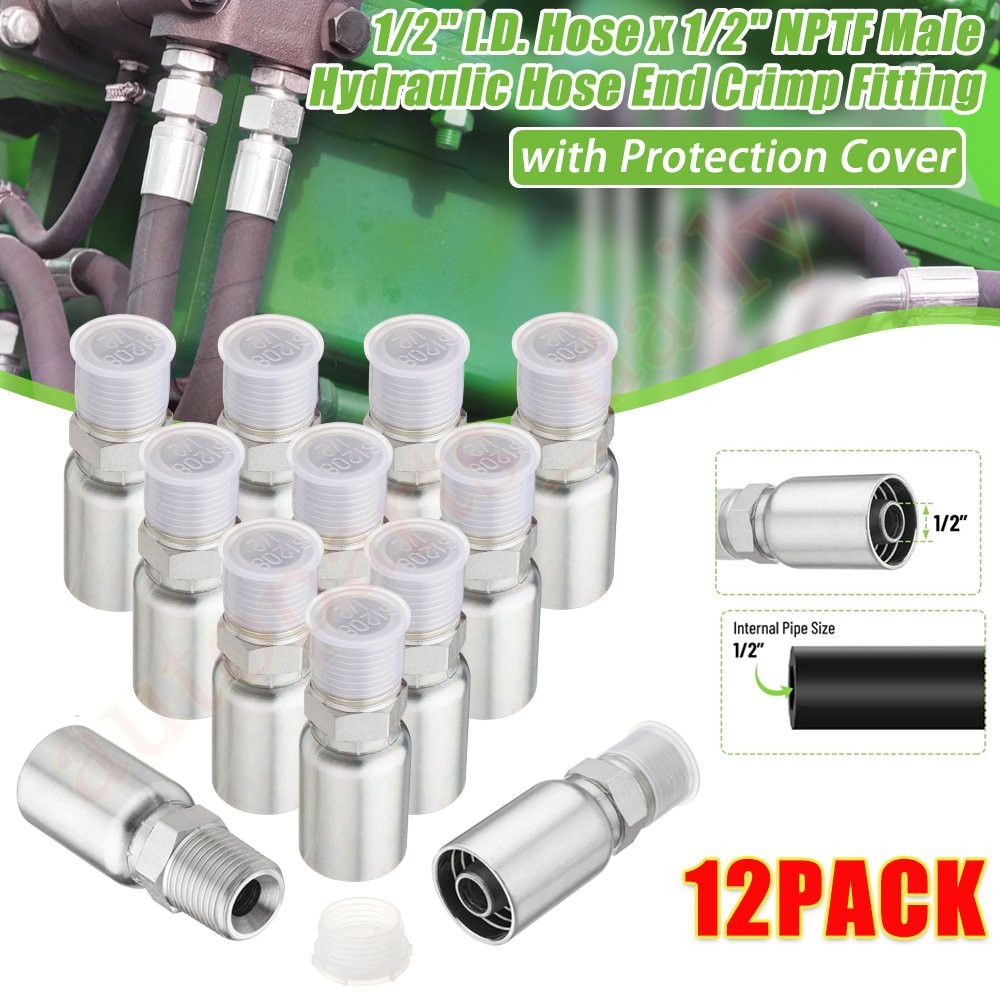 12Pack 1/2″ Hose x 1/2″ NPTF Male Hydraulic Hose End Fitting w/ Protection Cover