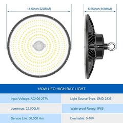 150W UFO LED High Bay Light Dimmable Commercial Warehouse Shop Light 5000K