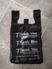 1/6 Black 21.5 x 6.5 x 11.5 “Thank You” T-Shirt Plastic Grocery Shopping Bags
