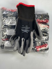 12 PAIRS CONDOR COATED BLACK/GREY WORK GLOVE 100% NYLON SHELL PU PALM (XXS-3XL)