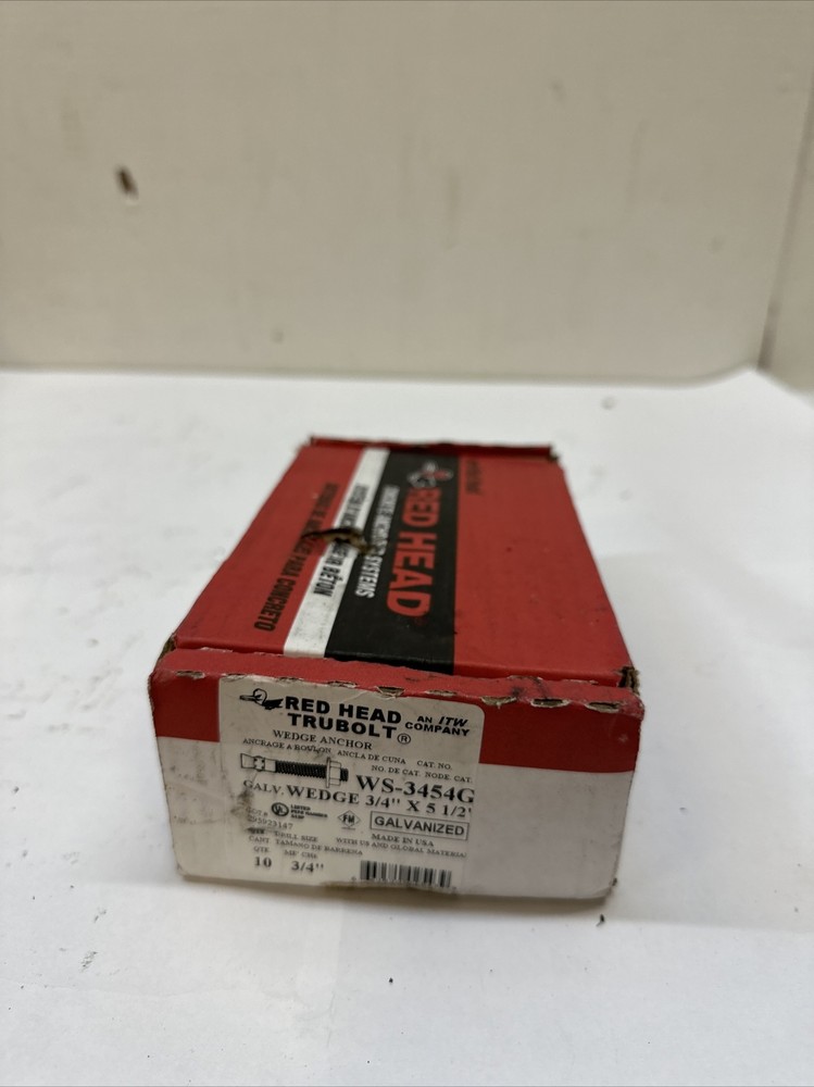 Red Head Ws-3454G Trubolt Wedge Anchor, 3/4″ Dia., 5-1/2″ L, Carbon 10PK