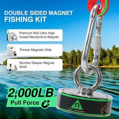2000Lb’S Complete Magnet Fishing Kit | Double Sided Fishing Magnet Kit with Case