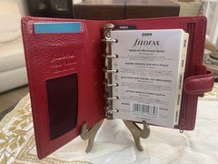 Filofax Finsbury Leather Pocket Organizer Red *Look Closely-minor tarnishing*