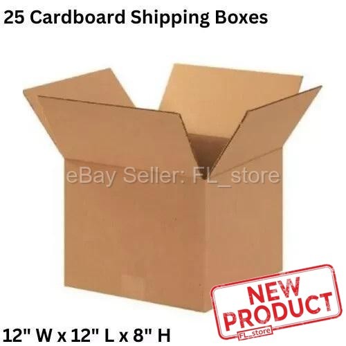 25 – Corrugated Cardboard Shipping Boxes Carton 12″ W x 12″ L x 8″ H Kraft NEW