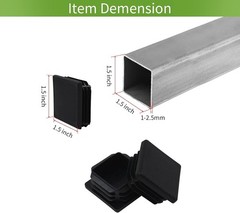 12 Pack 1-1/2 Inch Square Plastic Plug, Insert Tubing End Cap for Square Tubing