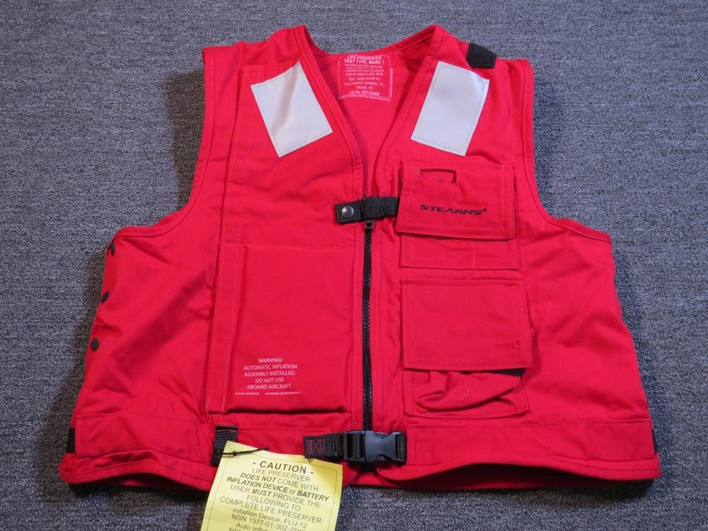 Stearns Life Preserver Vest Mark 1 Large US Navy NSN 4220-01-487-3619 Pockets