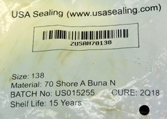 USA Sealing Buna N 138 O-Ring 70A Durometer 2-1/8″ID 2-5/16″OD Lot of Fifty (50)