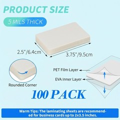 Calenzana 100 Pack 2 x 3.5 Laminating Sheets, 2.5×3.75 inch Thermal