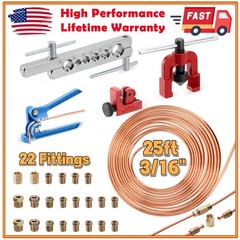 25Ft 3/16″ Copper-Coated Brake Line Repair Kit W/ 16 Fittings, 2 Union and 4 Nut