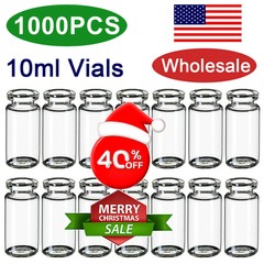 1000PCS 10ml Headspace Vials Clear Glass Bottle 20mm Crimp top Flat Bottom HPLC