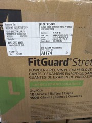 10 Boxes (150 Gloves each) Medline FitGuard FG1503 Stretch Vinyl Exam Gloves L