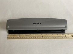 Bostitch 3 Hole Punch Metal Plastic Black Gray Paper Punch 12 Sheets Office
