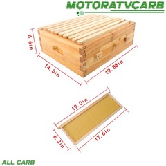 ALL-CARB Bee Hive 10 Frame Bee Box Starter Kit Beeswax Coated Fir Wood & Window