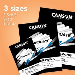 Canson Graduate Black Drawing Pad, Foldover, 11×14 inch, 20 Sheets | Artist Pape