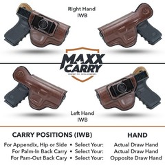 Maxx Carry Inside The Waistband Leather Holster Fits Glock 19. IWB Holster.