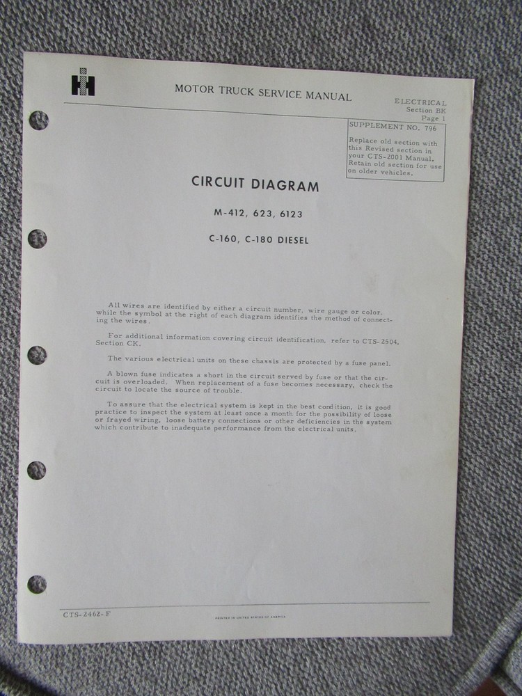 International Truck 6123 M-412 Electrical Circuit Wiring Diagram Service Manual