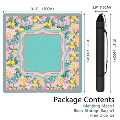 Blue Mahjong Mat for Table, 31.5 * 31.5in Anti Slip Lemon American Mahjong Ta…