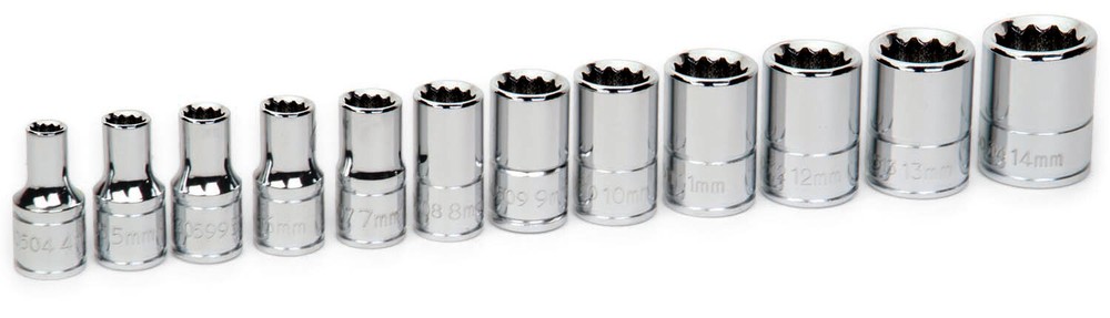 1/4″ Dr Metric Shallow 12pt Set 12pc Supertorque Sockets Clip Rail 4mm – 14mm