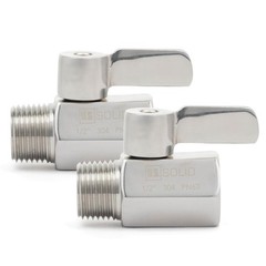U.S. Solid 2pcs 304 Stainless Steel Mini Ball Valve 1/2 in FNPT x 1/2 in MNPT