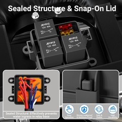 DaierTek 12V 3 Way Waterproof Relay Box Pre-Wired Fuse and Relay Box 3×4 Pin 40A