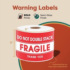 3″ X 5″ Do Not Double Stack Fragile Shipping Stickers (500 Labels, 1 Roll) Wa…