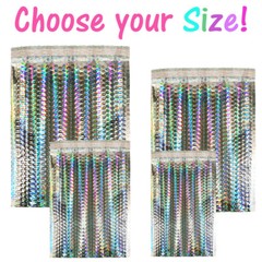 5-100 Pack Holographic Bubble Mailers, 4 sizes Metallic Glamour Padded Envelopes