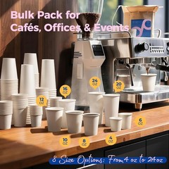 200 Pack 8 oz Eco-Friendly Disposable Paper Coffee Cups for Hot & Cold Beverages