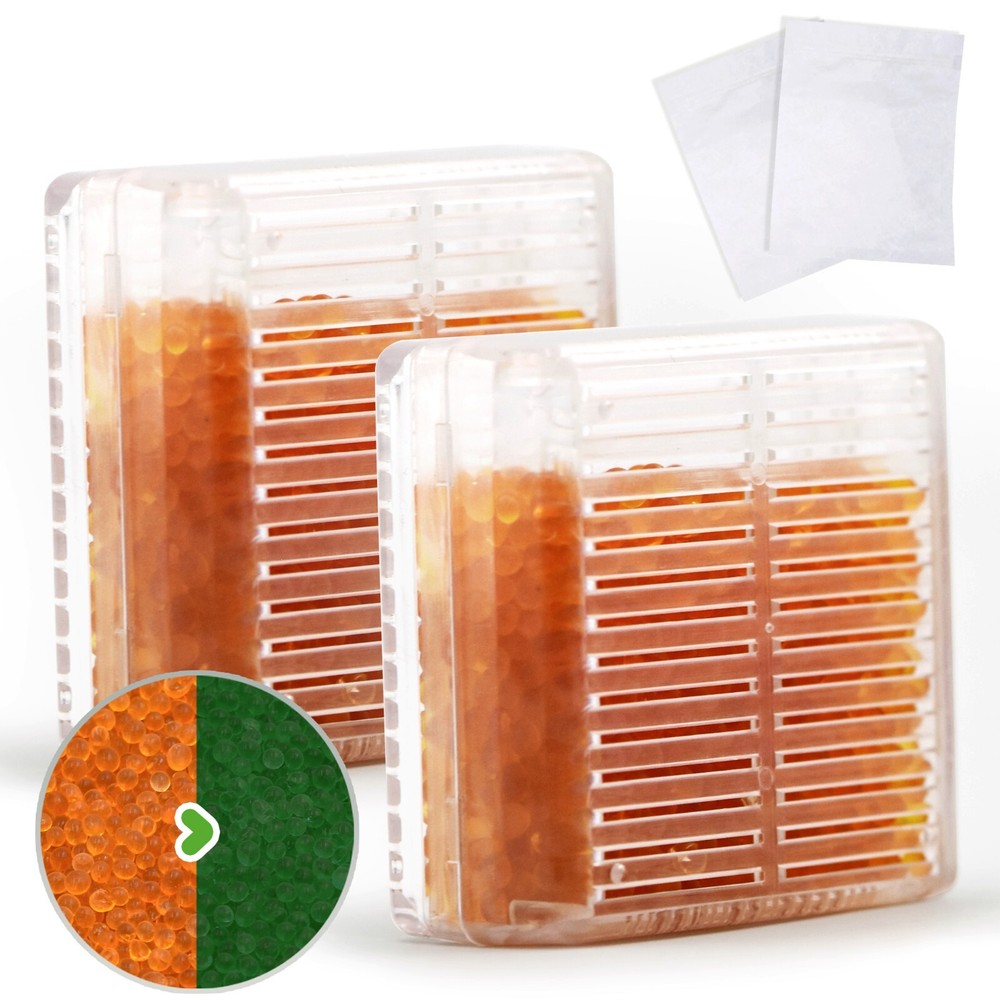45 Gram 2 Pack Hard Plastic Silica Gel Desiccant Canister Orange to Dark Green
