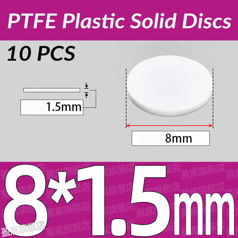 Dia 8-100mm T=1.5mm PTFE Plastic Solid Discs Flat Round Pad Sealed Cushioning