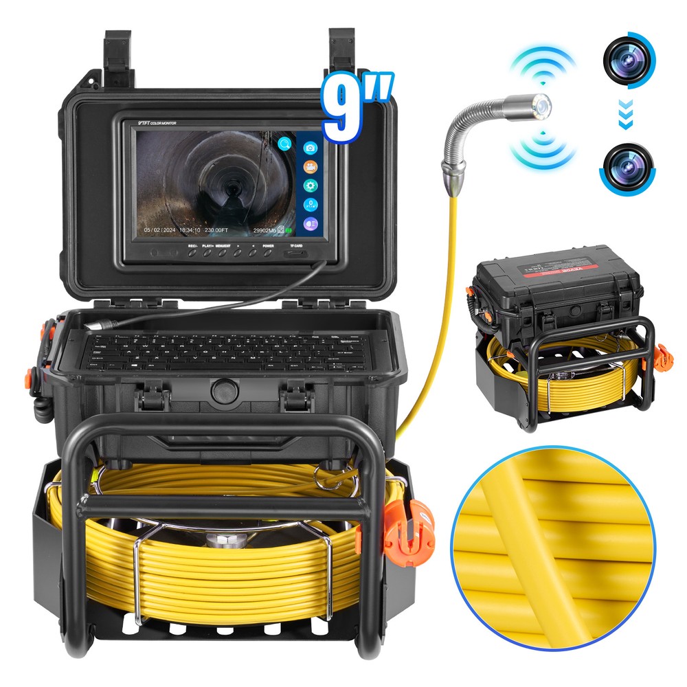 VEVOR 9″ Sewer Camera 70m/230 ft Self-Leveling Drain Camera w/ 512Hz Transmitter