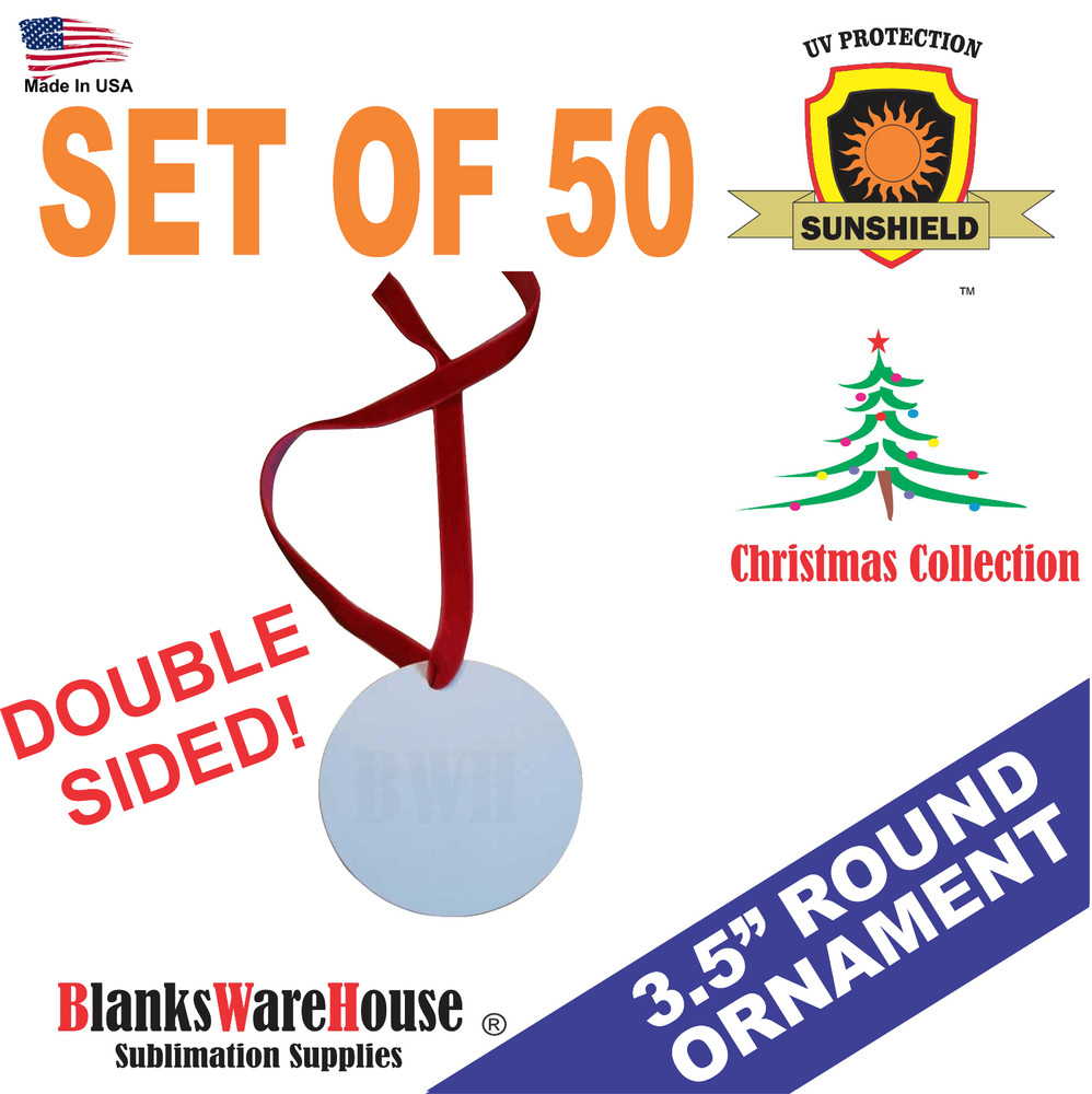 3.5.” round, CHRISTMAS ORNAMENT, DOUBLE SIDED, SUBLIMATION BLANKS – 50 Pieces**