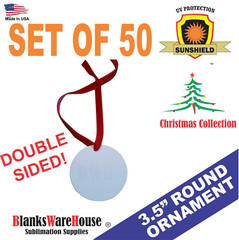 3.5.” round, CHRISTMAS ORNAMENT, DOUBLE SIDED, SUBLIMATION BLANKS – 50 Pieces**