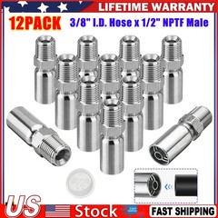 12 Pack 1/2″ NPTF Hydraulic Hose Crimp Fittings, 3/8″ I.D. Hose x 1/2″ NPTF Male