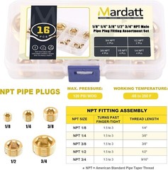 16Pcs Brass NPT Plug Assortment Kit 5 Sizes1/8″ 1/4″ 3/8″ 1/2 “3/4” Internal hex