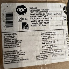 GBC Nap-Lam 1.5 miL 25″ X 500′ Roll 1″ Core Clear Thermal Laminating Film 2 Roll