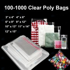 100-1000 Clear Poly Bags Resealable T-Shirt/Apparel Self Sealing Cello Bag 7Size