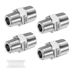 4-Pack 304 Stainless Steel 1/2″ NPT Male x 3/8″ NPT Male Hex Nipple Pipe Fitting