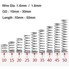 10Pcs Wire Dia 1.6mm / 1.8mm 304 Stainless Steel Compression Spring OD 10mm-30mm