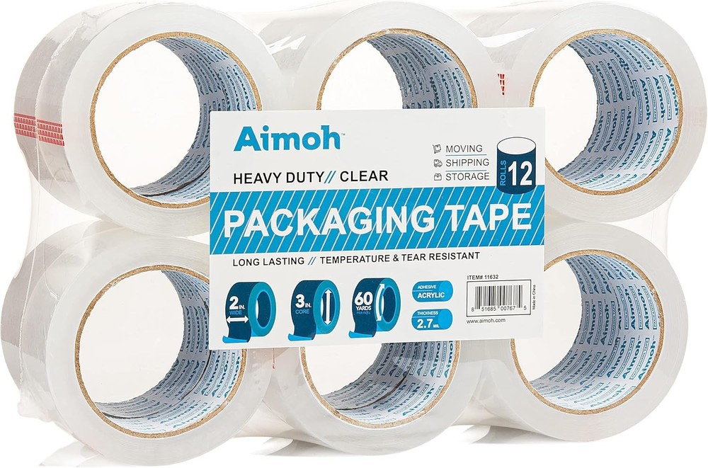 12 Rolls Heavy Duty Clear Packing Tape -Acrylic Adhesive- 2.7mil Super Strong…