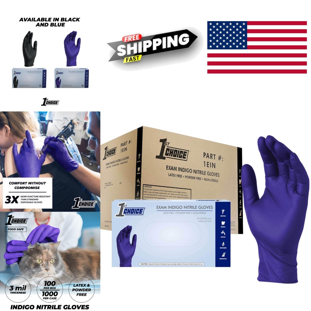 Indigo Nitrile Gloves XL 1000 Count Disposable Powder Free Cleaning Supplies