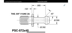 Retention knob/ Pull Stud Coolant through PSC-572×45 CAT 40
