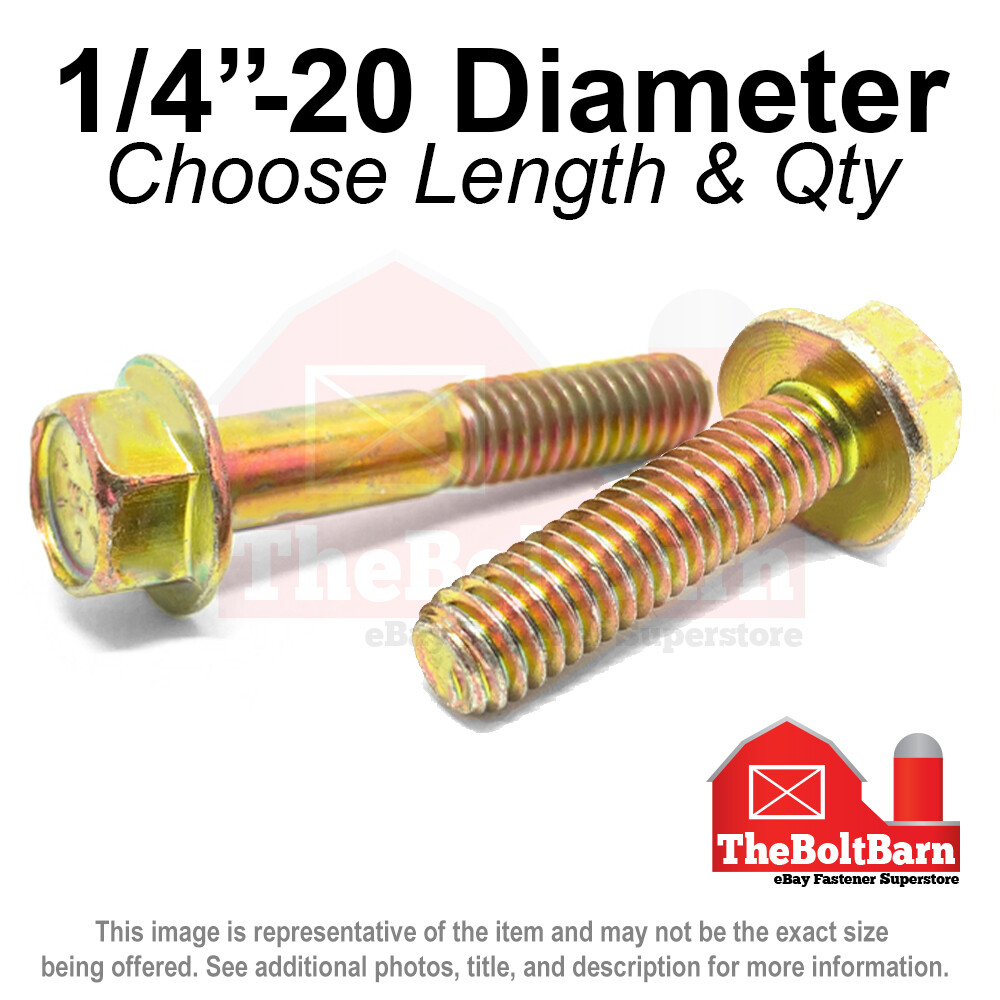 1/4″-20 Grade 8 Hex Flange Screws Frame Bolts Zinc Yellow (Pick Length & Qty)
