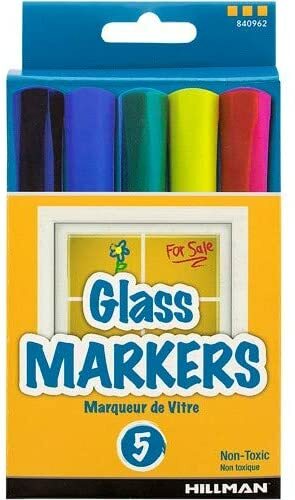 Glass Marker Colors: Black, Blue, Green, Yellow and Red – 2 Packs