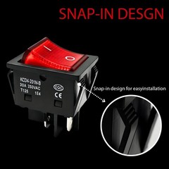 3pack 30A 250V KCD2 KCD4 Rocker Switch DPST 4 Pin Red Lighted 120V Rocker Toggle