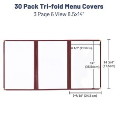 WeChef 30pcs Menu Cover 8.5×14 Triple Fold 6 View Double Stitch Restaurant Cafe