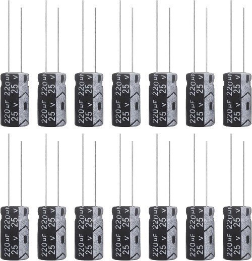 220uF 25V 6x12mm Aluminum Electrolytic Capacitor 220 MFD 16 Volt 0.24×0.47in 15