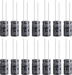 220uF 25V 6x12mm Aluminum Electrolytic Capacitor 220 MFD 16 Volt 0.24×0.47in 15