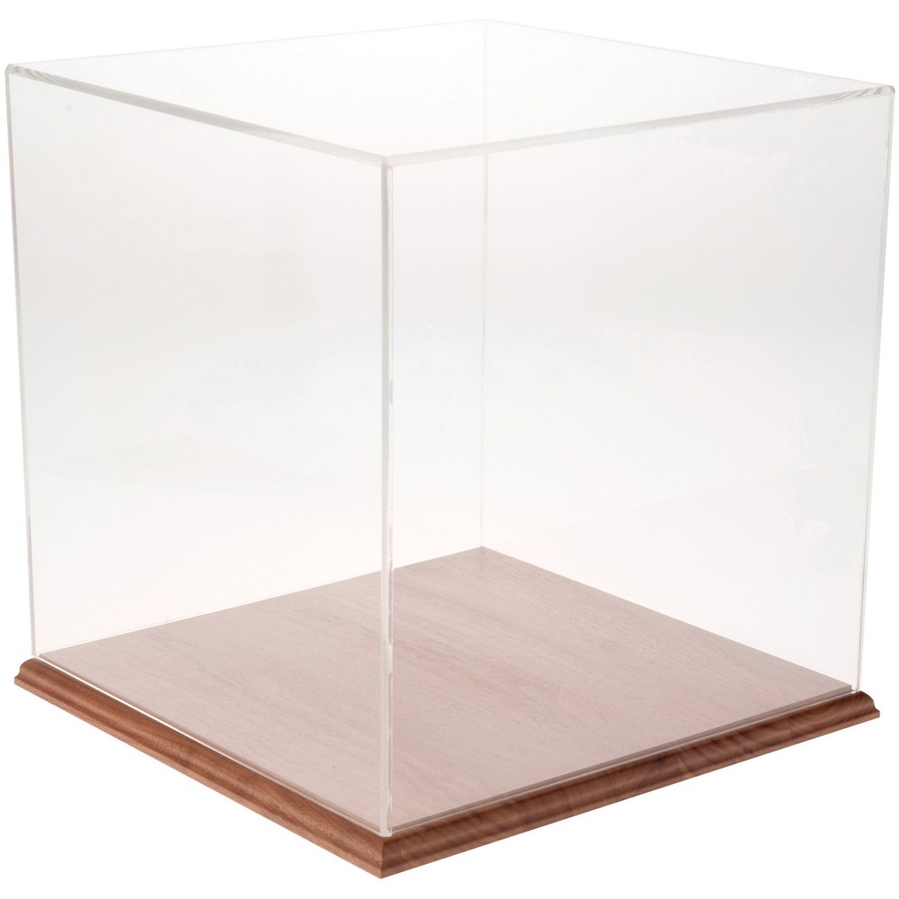Plymor Clear Acrylic Display Case with Hardwood Base, 13″ x 13″ x 13″