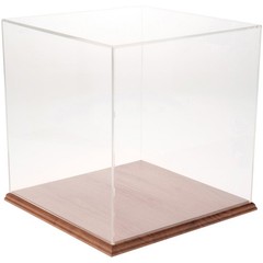Plymor Clear Acrylic Display Case with Hardwood Base, 13″ x 13″ x 13″